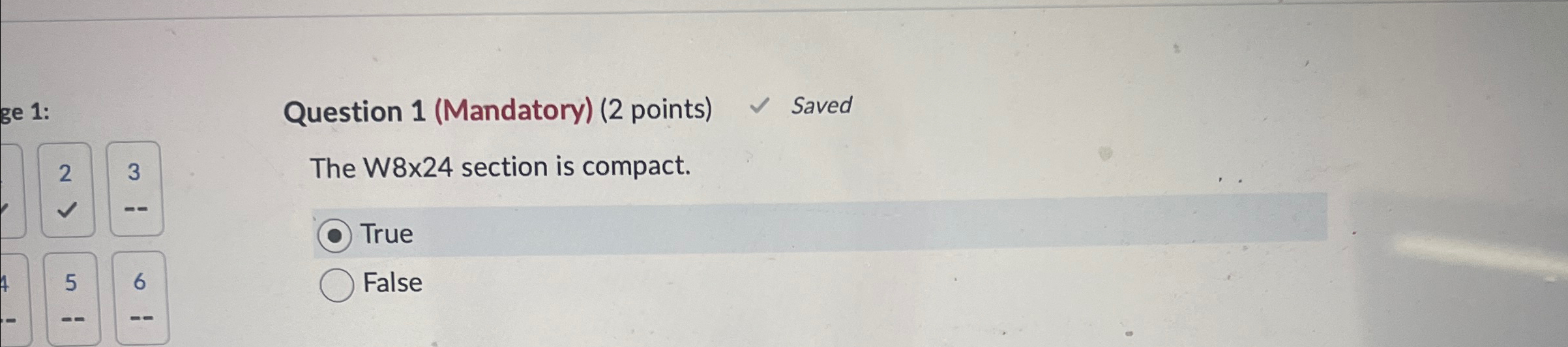 Question 1 ( Mandatory ) ( 2 points ) Saved 2 3