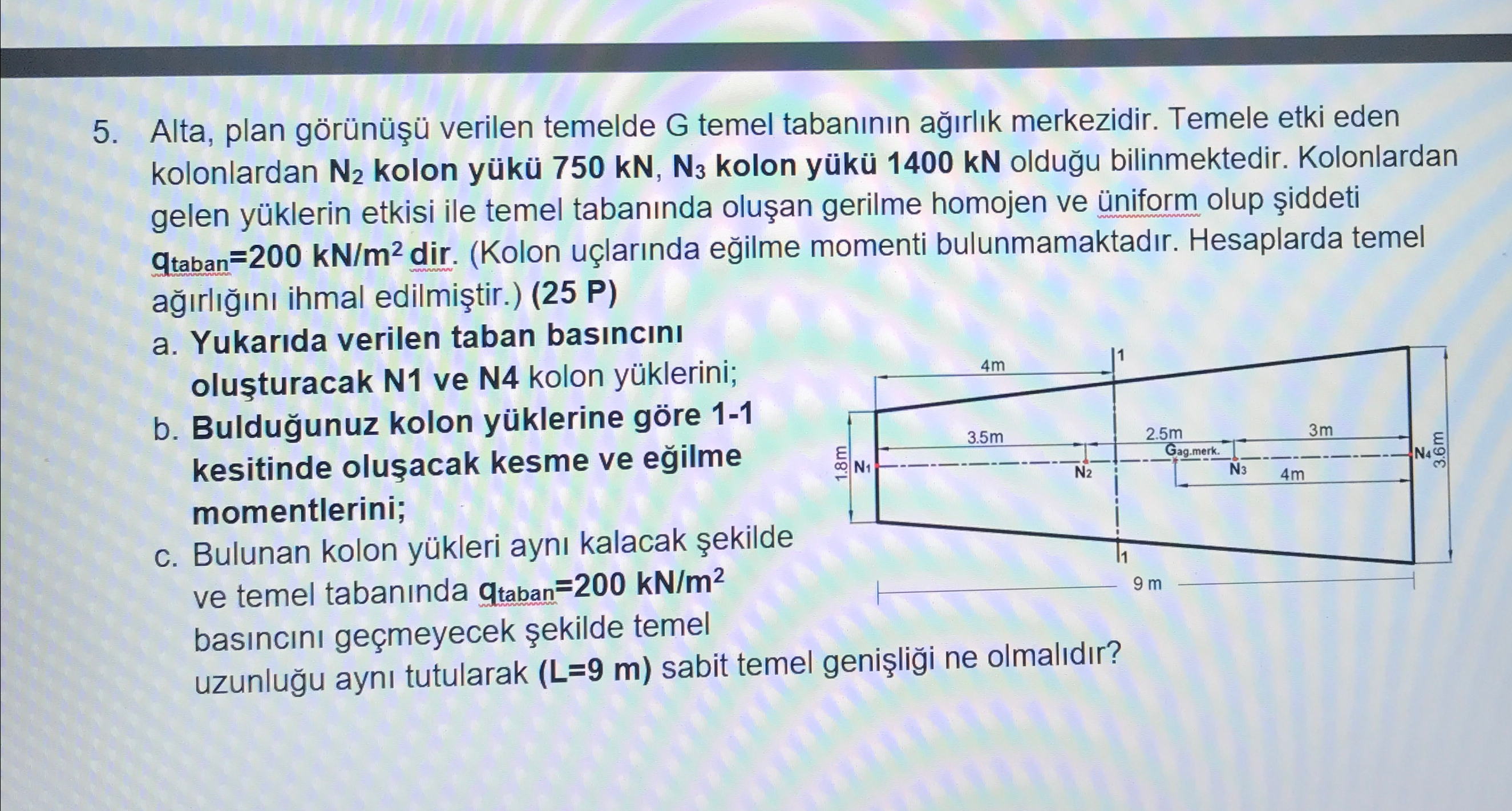 Alta, plan g r n verilen temelde G temel taban n