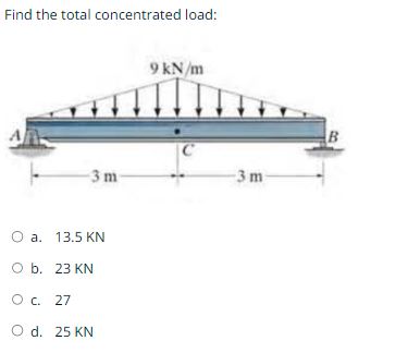 Find the total concentrated load: a . 1 3 . 5 K N