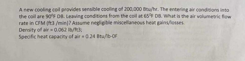A new cooling coil provides sensible cooling of 2