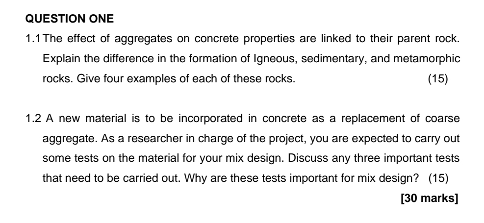 QUESTION ONE 1 . 1 The effect of aggregates on