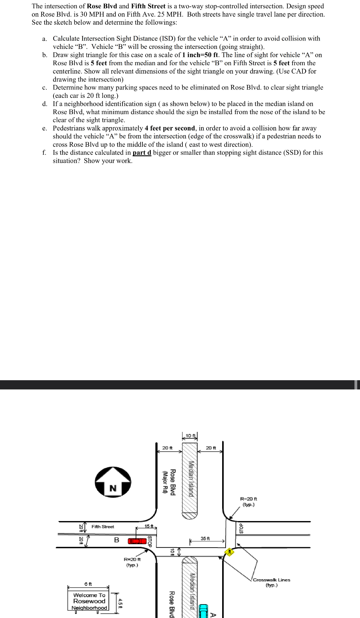 The intersection of Rose Blvd and Fifth Street is