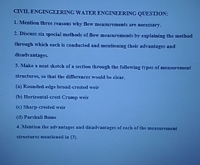 CTVIL ENGINGEERING WATER ENGINEERING QUESTION: