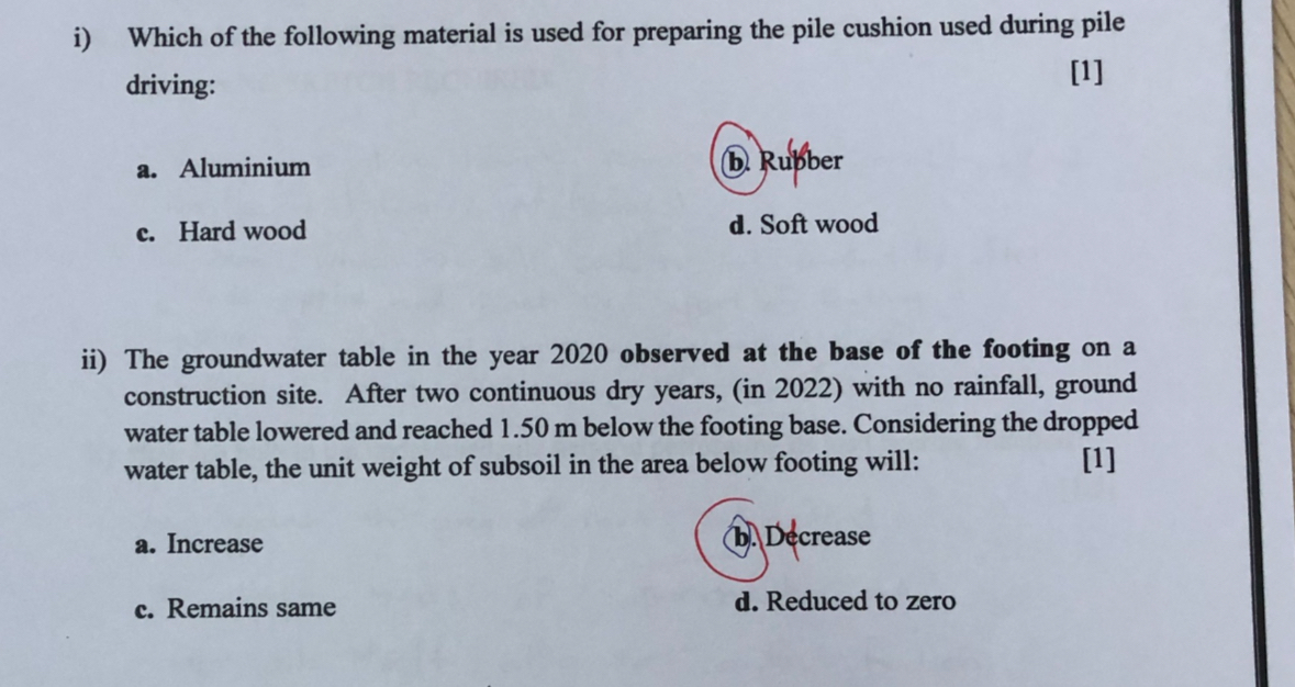 i ) Which of the following material is used for