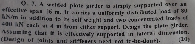 Q . 7 . A welded plate girder is simply supported
