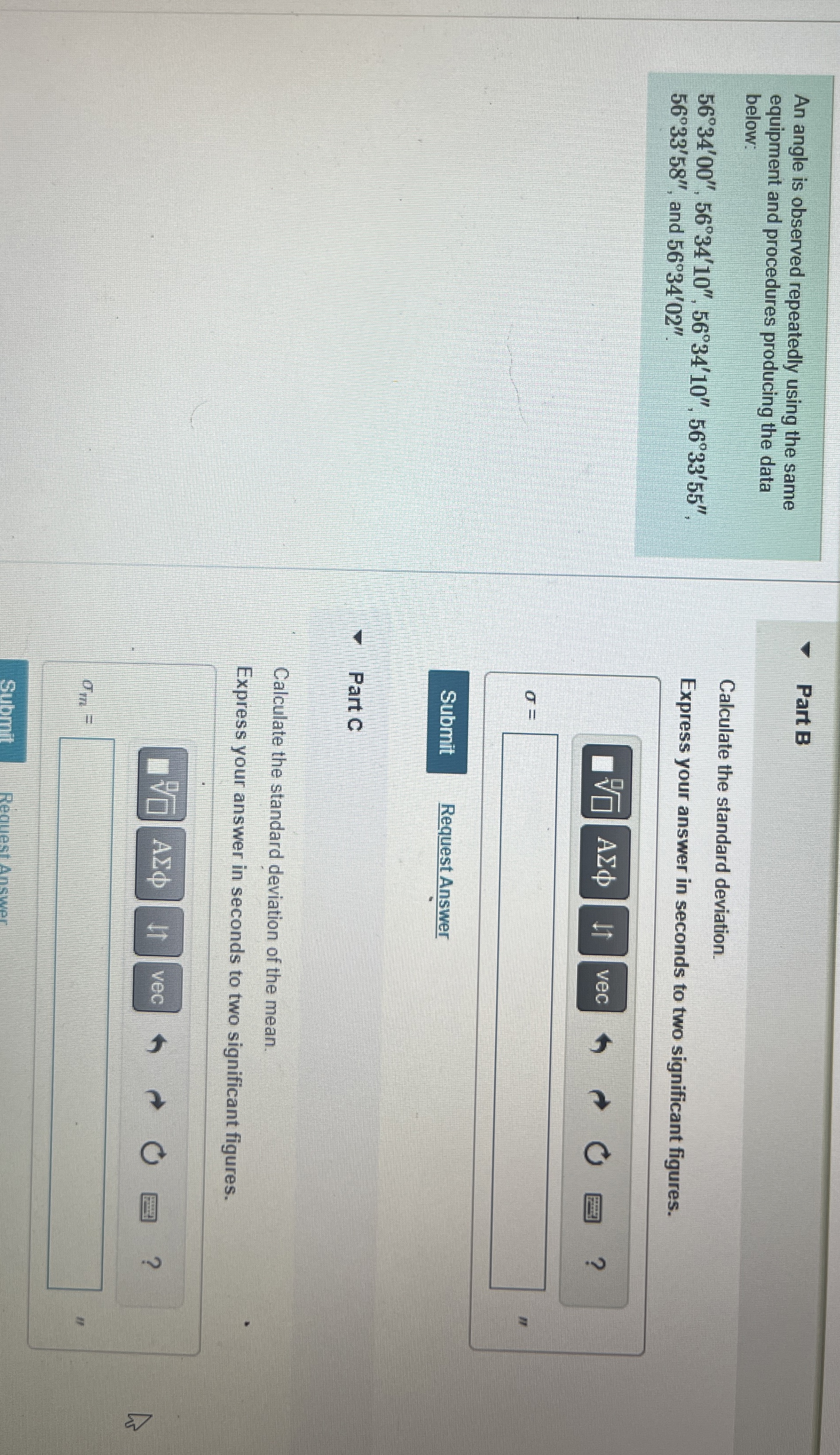 An angle is observed repeatedly using the same