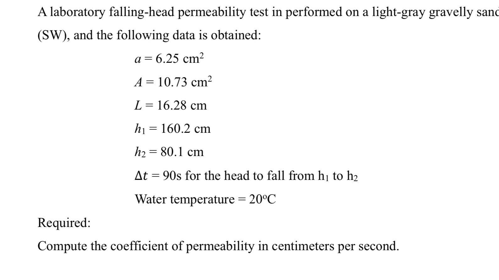 A laboratory falling - head permeability test in