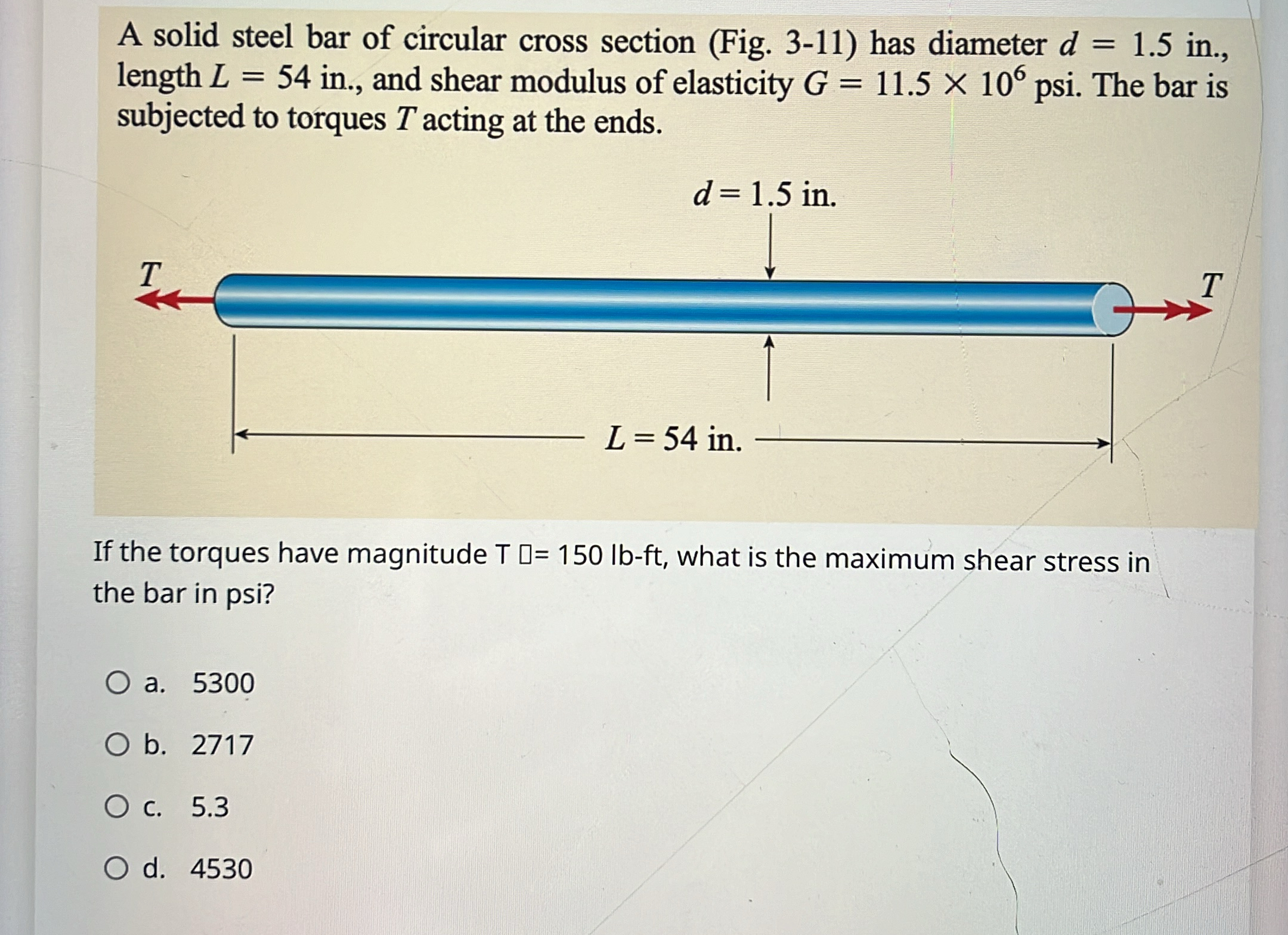 A solid steel bar of circular cross section ( Fig