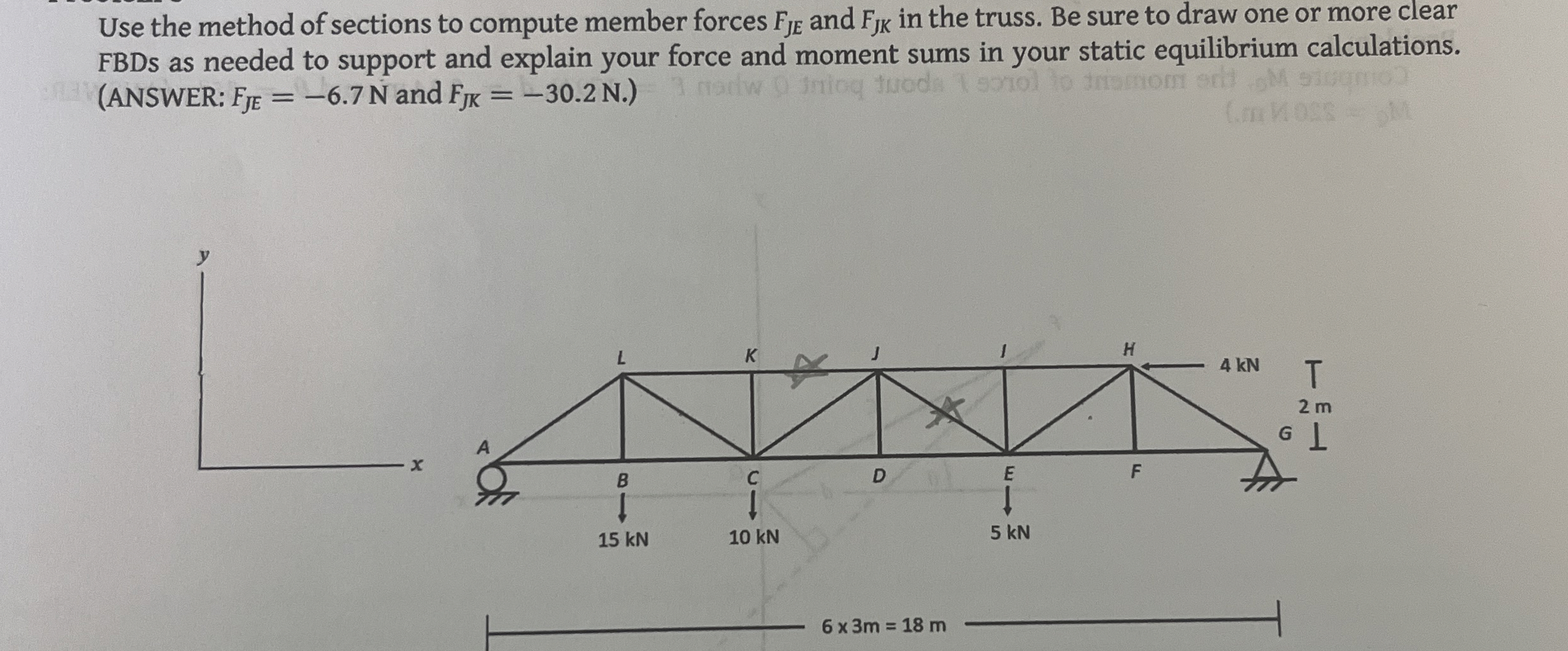 Use the method of sections to compute member