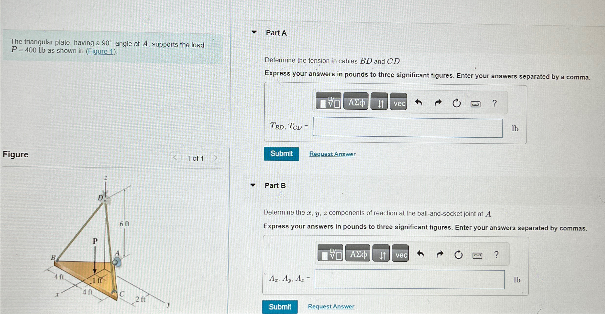 The triangular plate, having a 9 0 angle at A ,