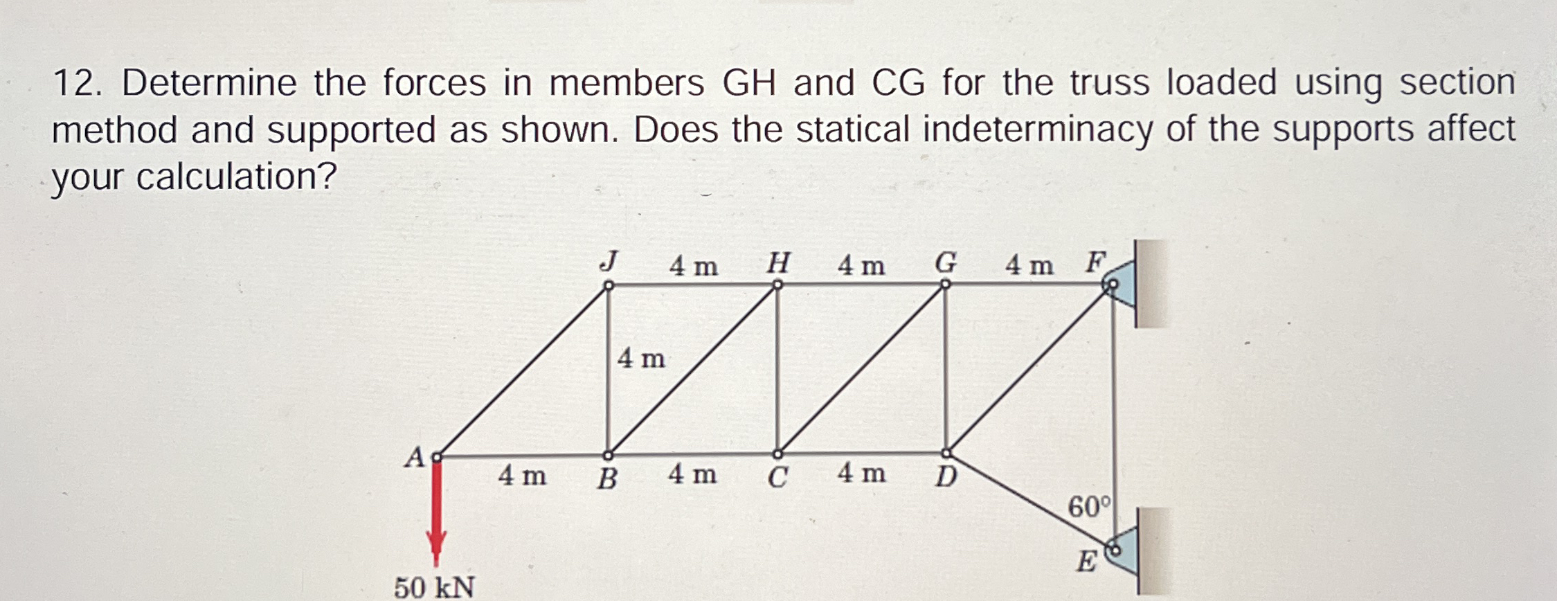 Determine the forces in members GH and CG for the