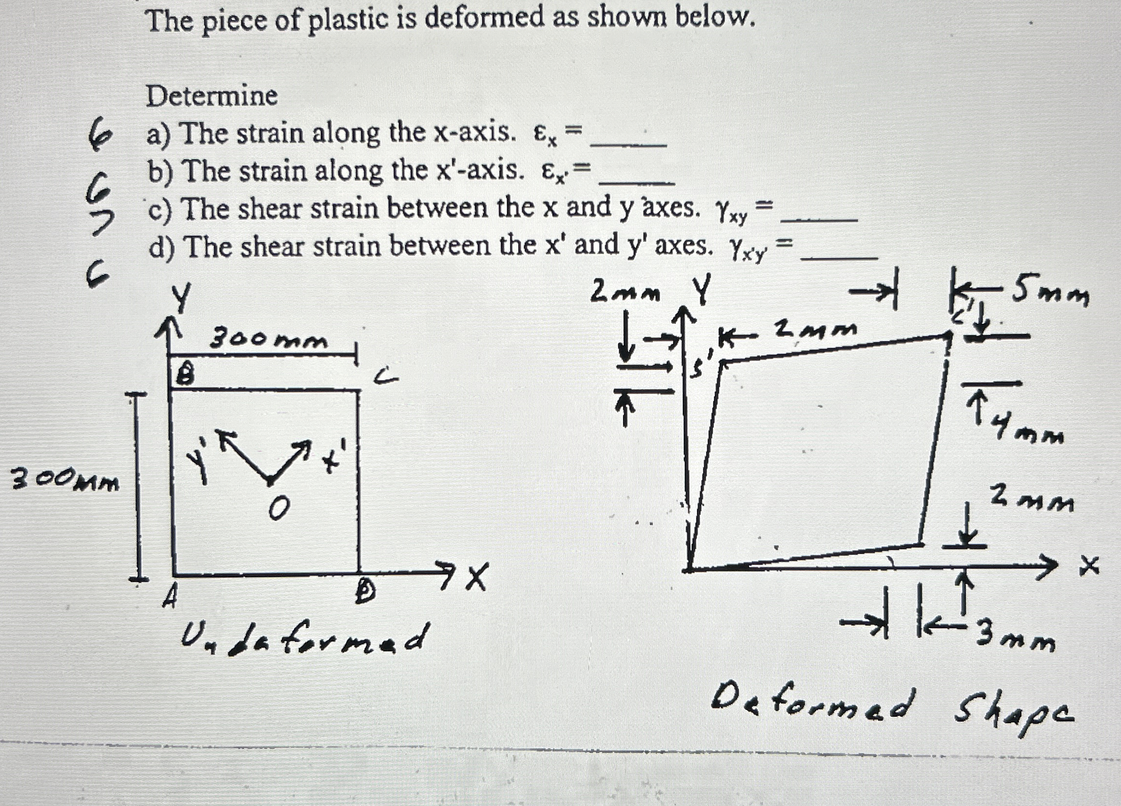 The piece of plastic is deformed as shown below.