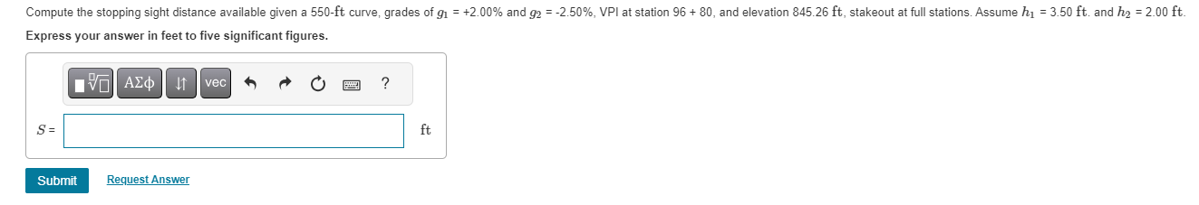 Compute the stopping sight distance available