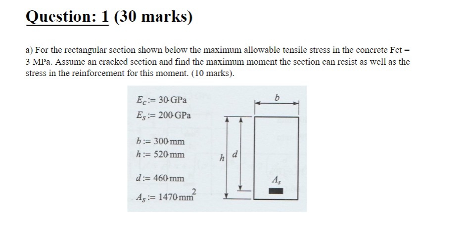 a ) For the rectangular section shown below the