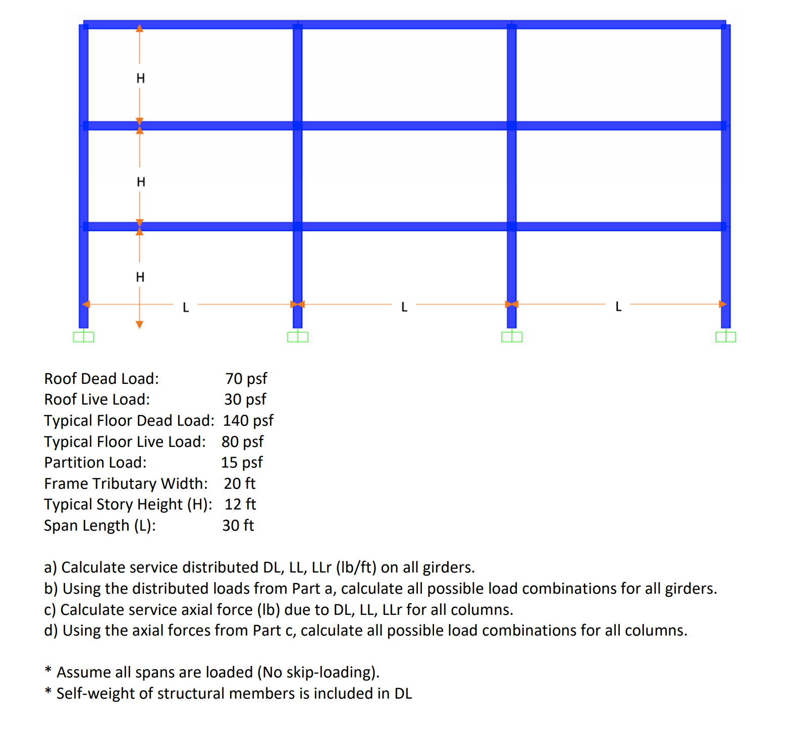 Roof Dead Load: , 7 0 psf Roof Live Load: , 3 0