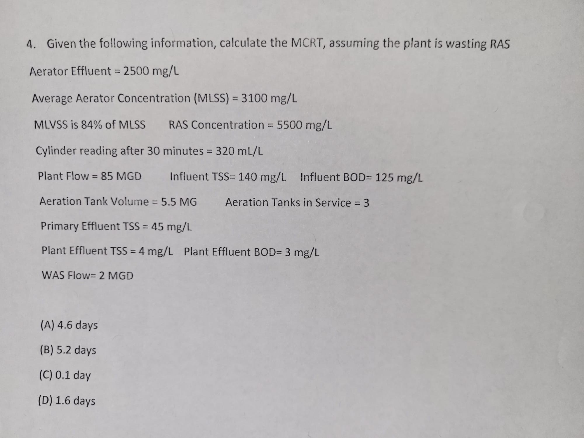 Given the following information, calculate the