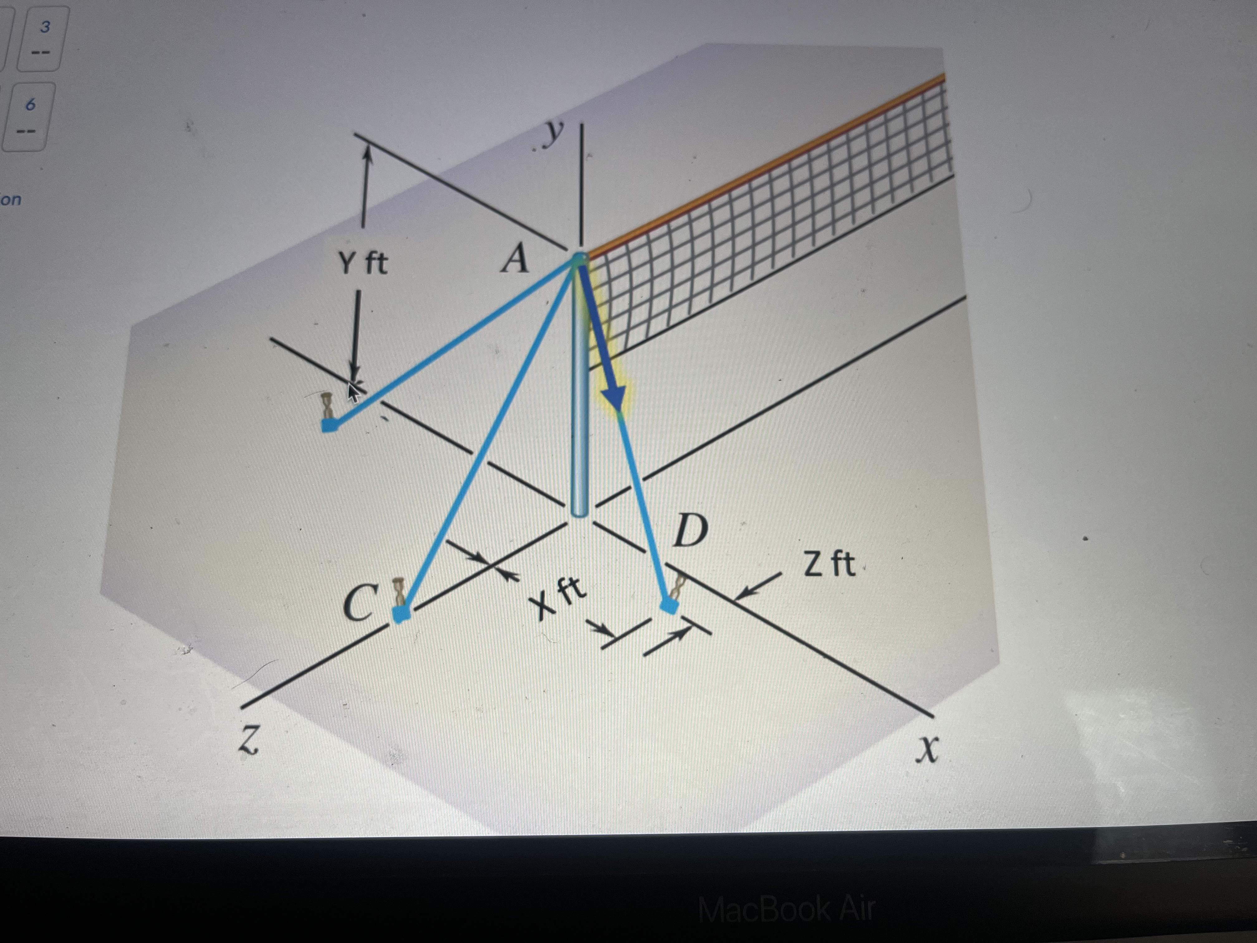 Find the moment created by cable A D around the