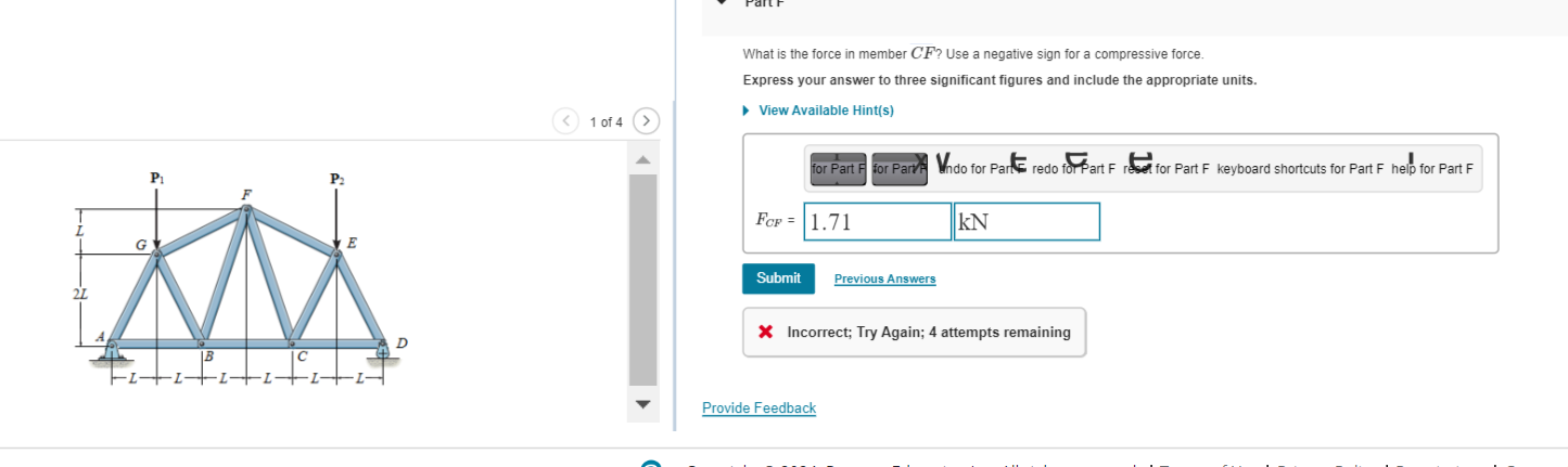 What is the force in member C F ? Use a negative