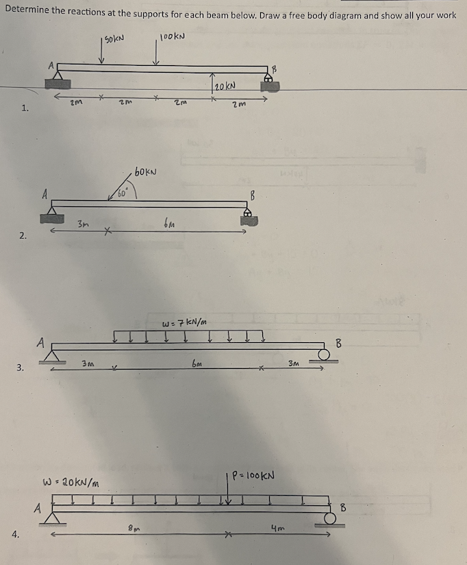 Determine the reactions at the supports for each