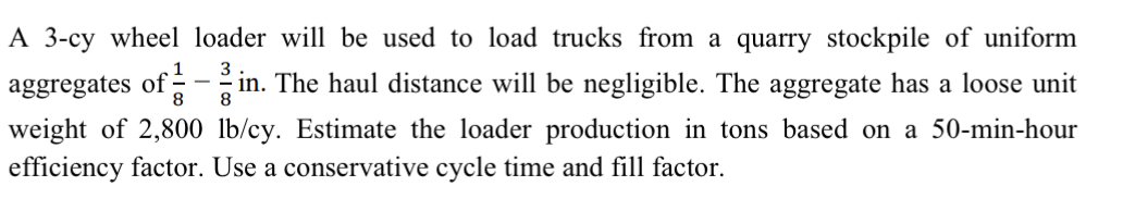 A 3 - cy wheel loader will be used to load trucks