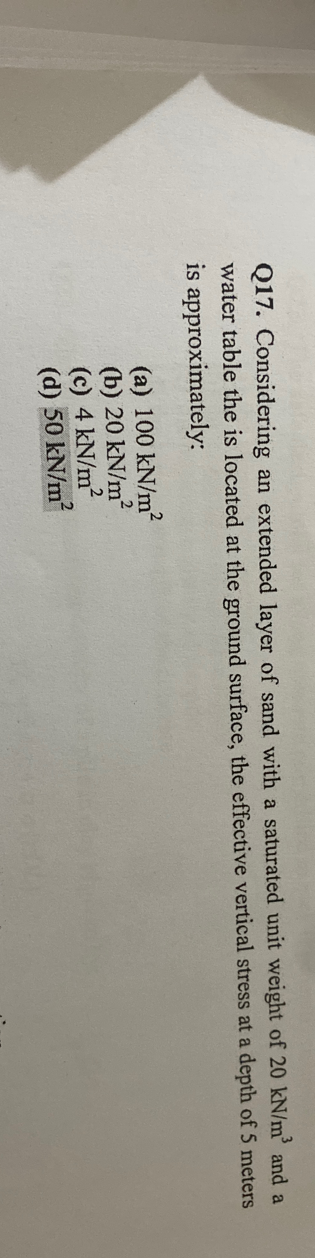 Q 1 7 . Considering an extended layer of sand