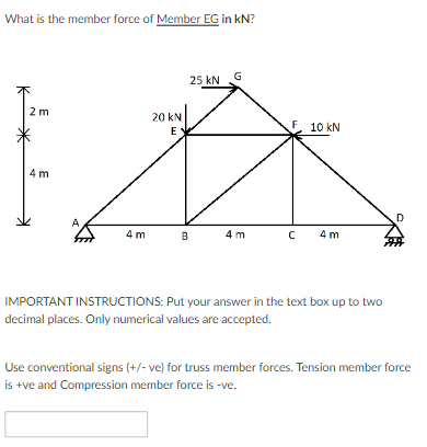 What is the member force of Member EG in kN ?