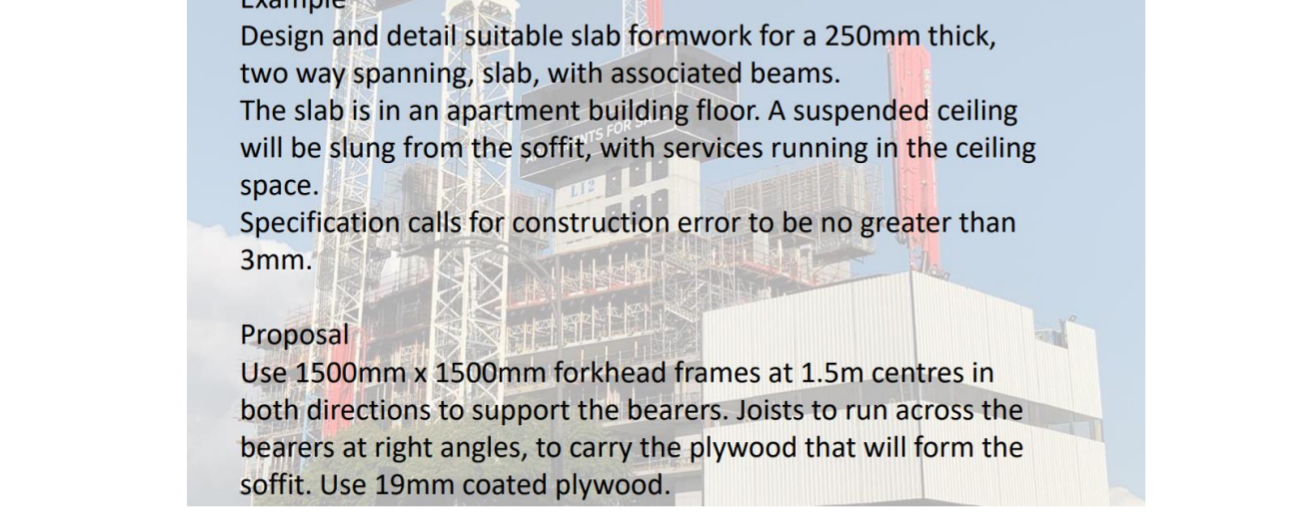 Design and detail suitable slab formwork for a 2