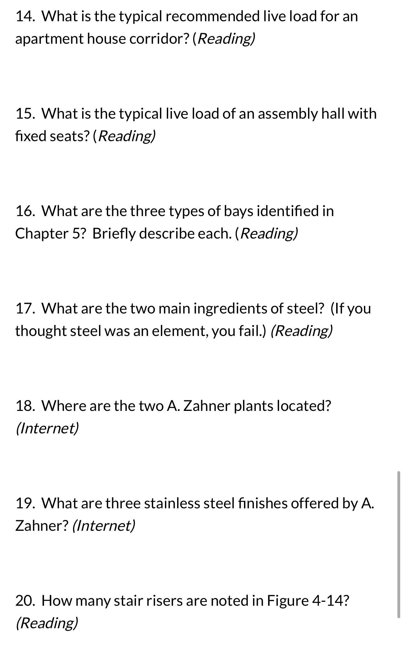 What is the typical recommended live load for an