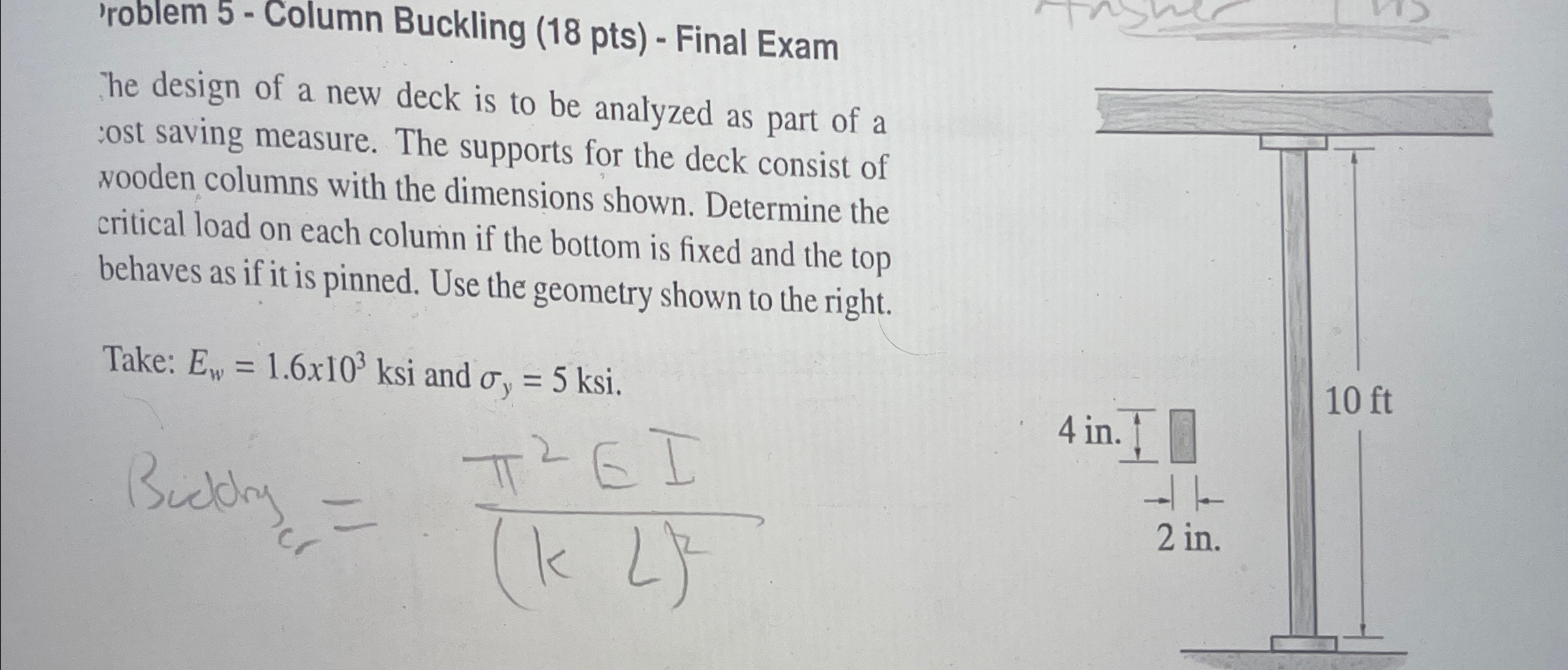 roblem 5 - Column Buckling ( 1 8 pts ) - Final