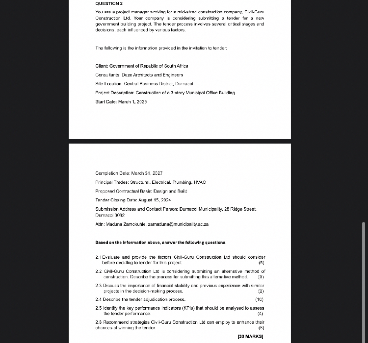 QUESTION 2 Yo . are a project manager werking fer