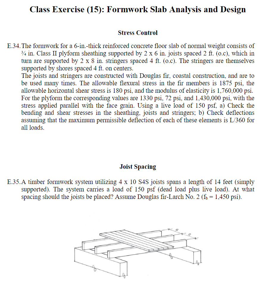 Class Exercise ( 1 5 ) : Formwork Slab Analysis
