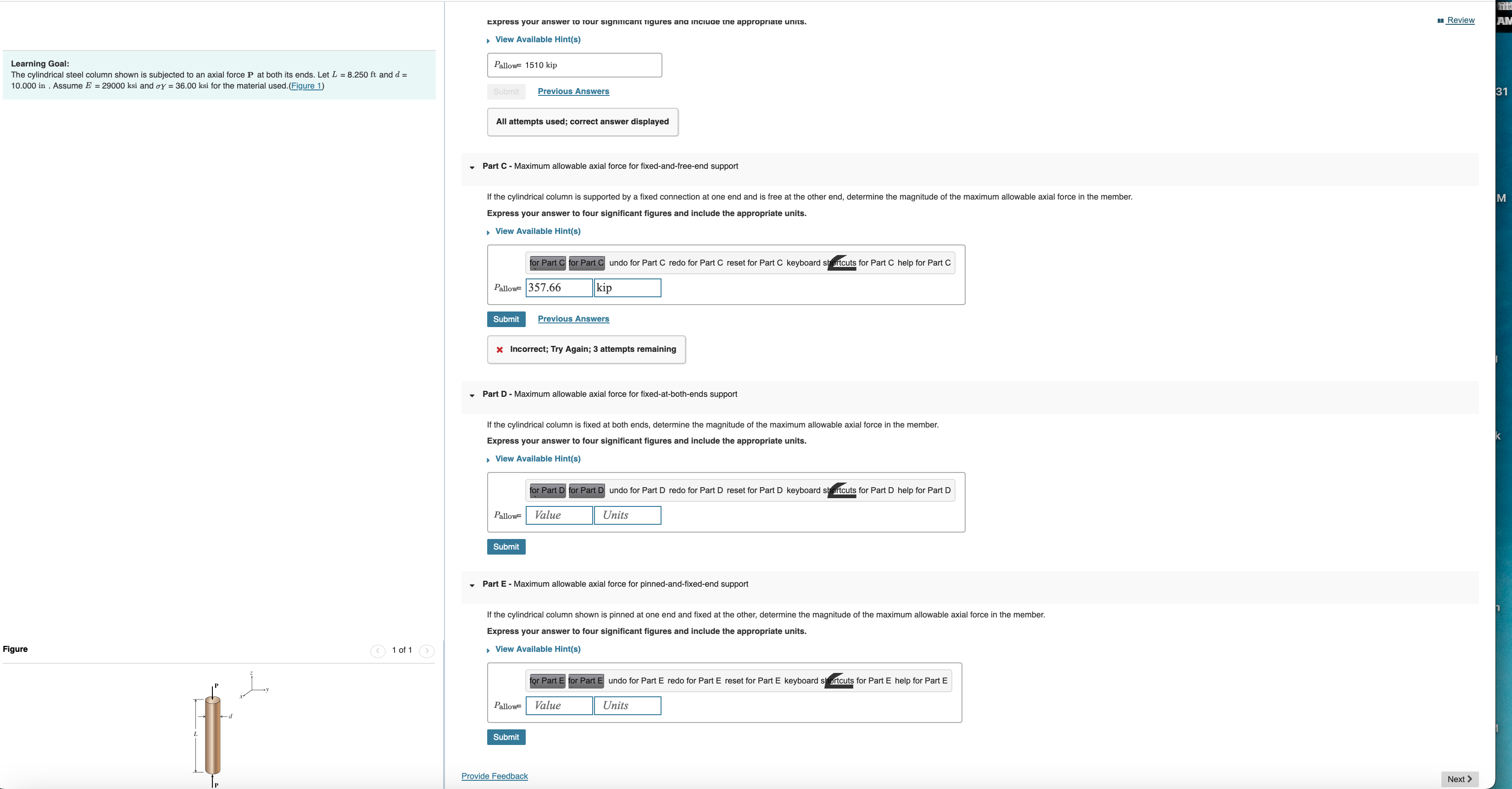 Learning Goal The cylindrical steel column shown