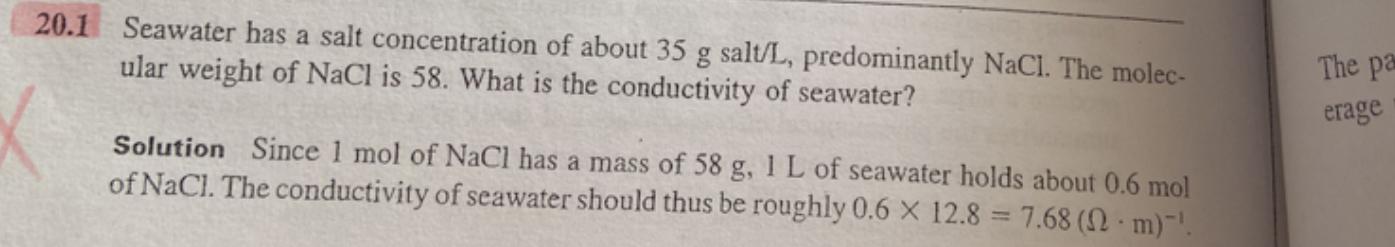 20.1 Seawater has a salt concentration of about