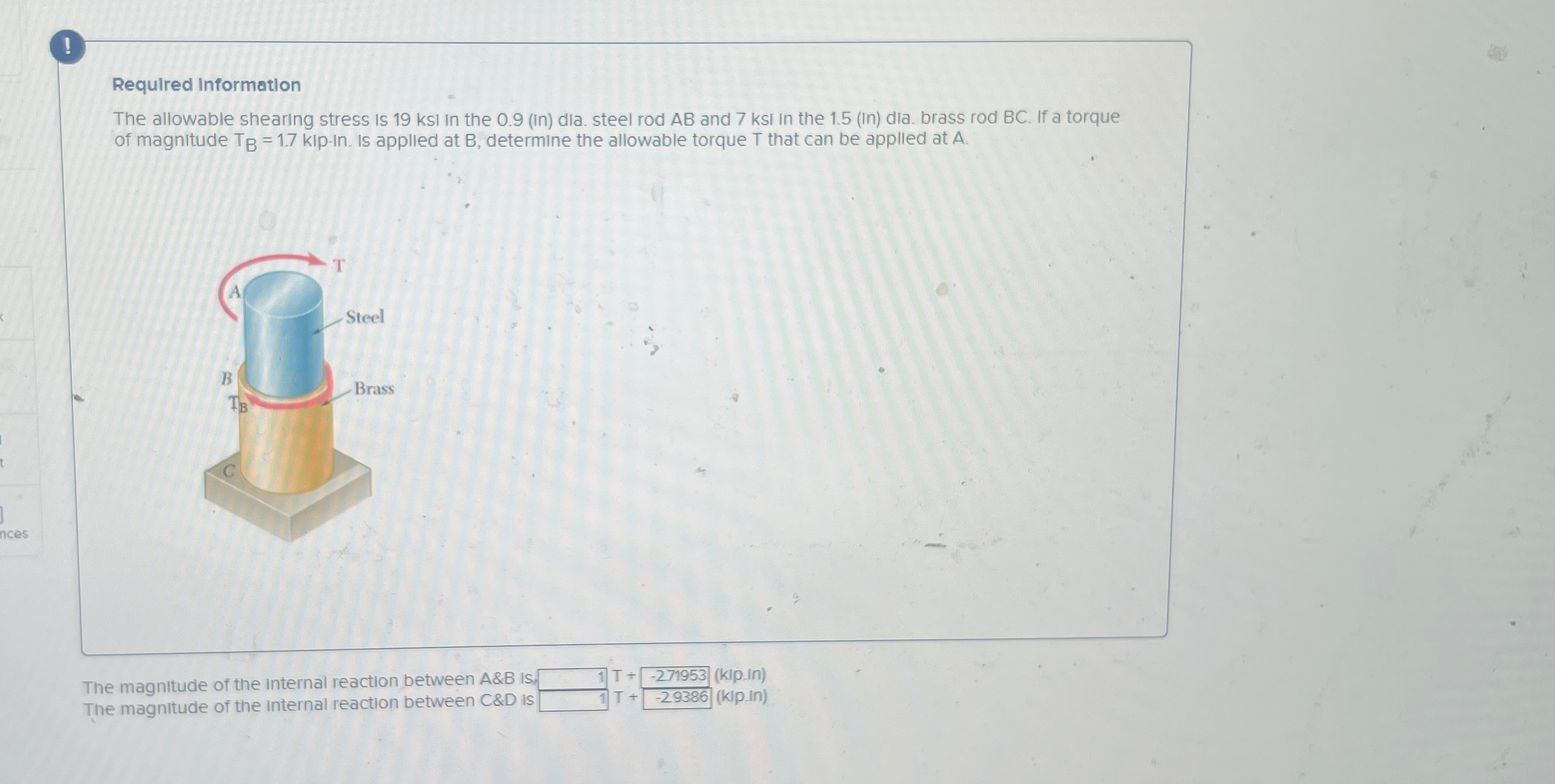 ! Requlred Information The allowable shearing