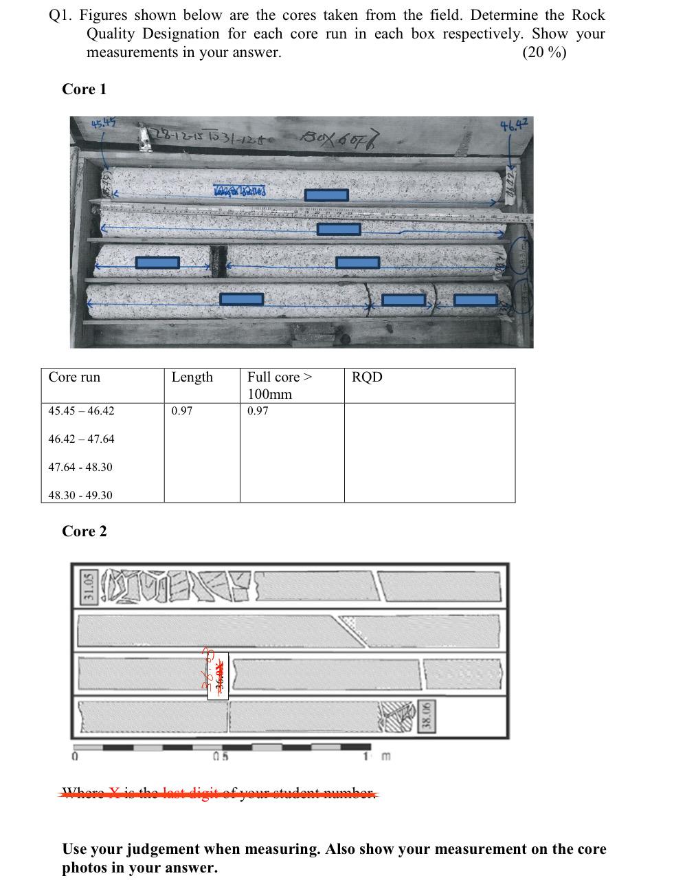 Q 1 . Figures shown below are the cores taken