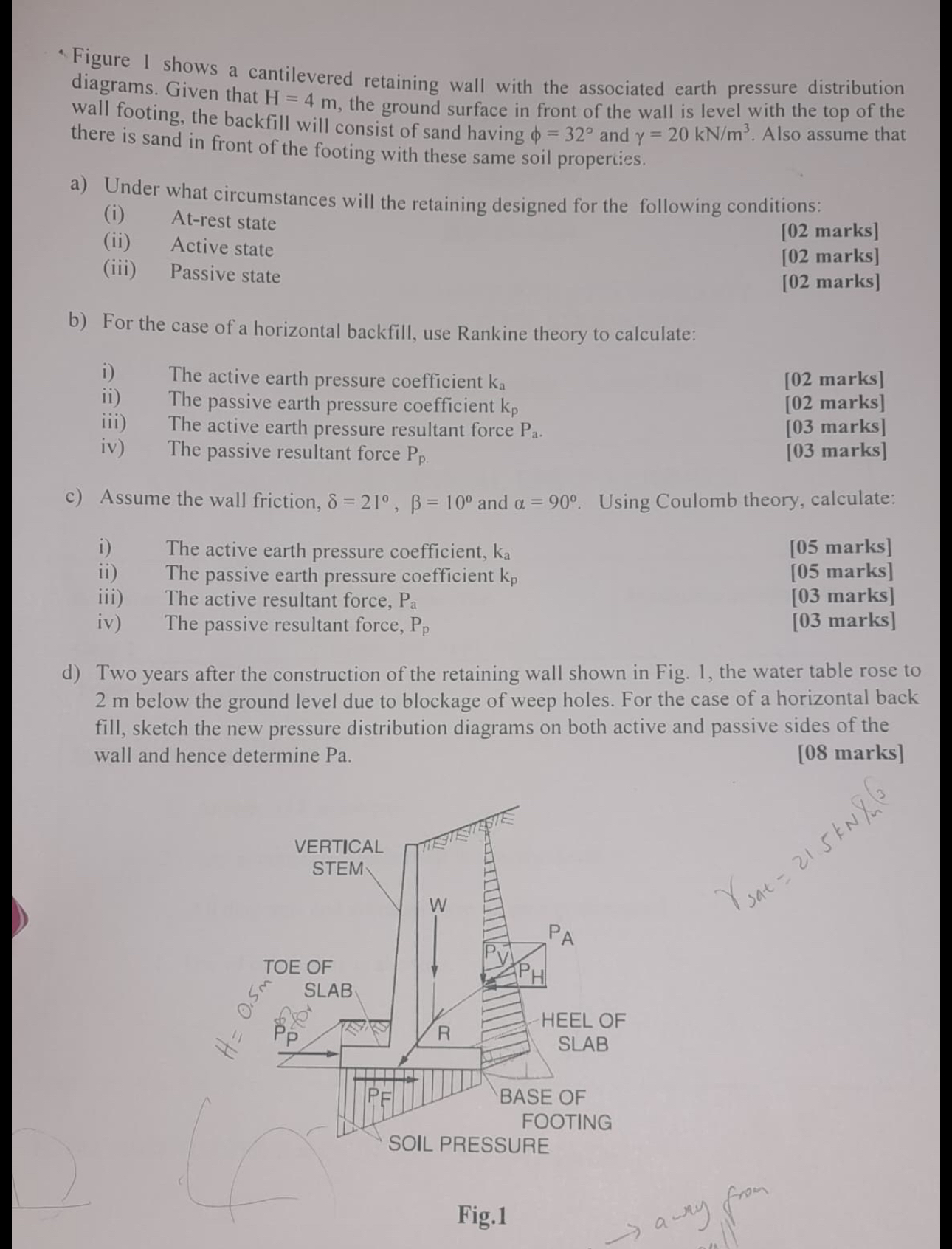Figure 1 shows a cantilevered retaining wall with