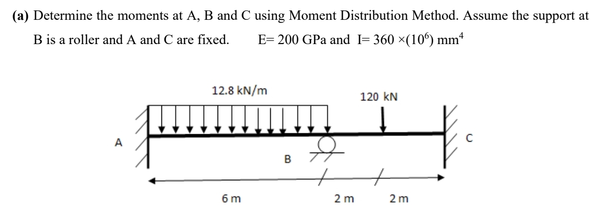 ( a ) Determine the moments at A , B and C using