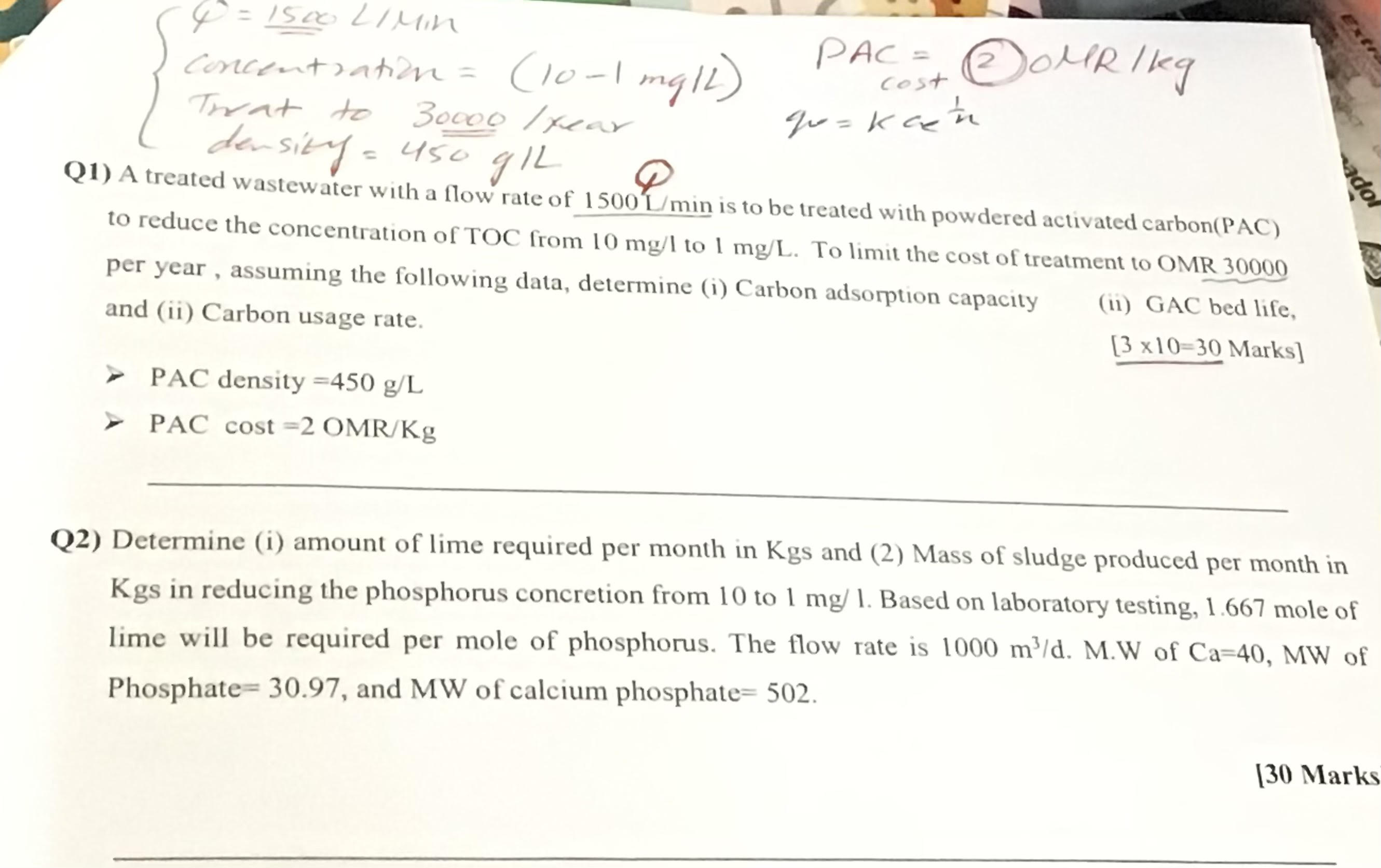 Q 2 { [ 4 = 1 5 0 0 ) 2 1 Min concentiation = ( 1