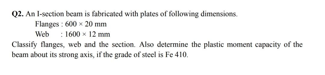 Q 2 . An I - section beam is fabricated with