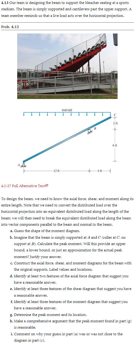 stadium. The beam is simply supported and