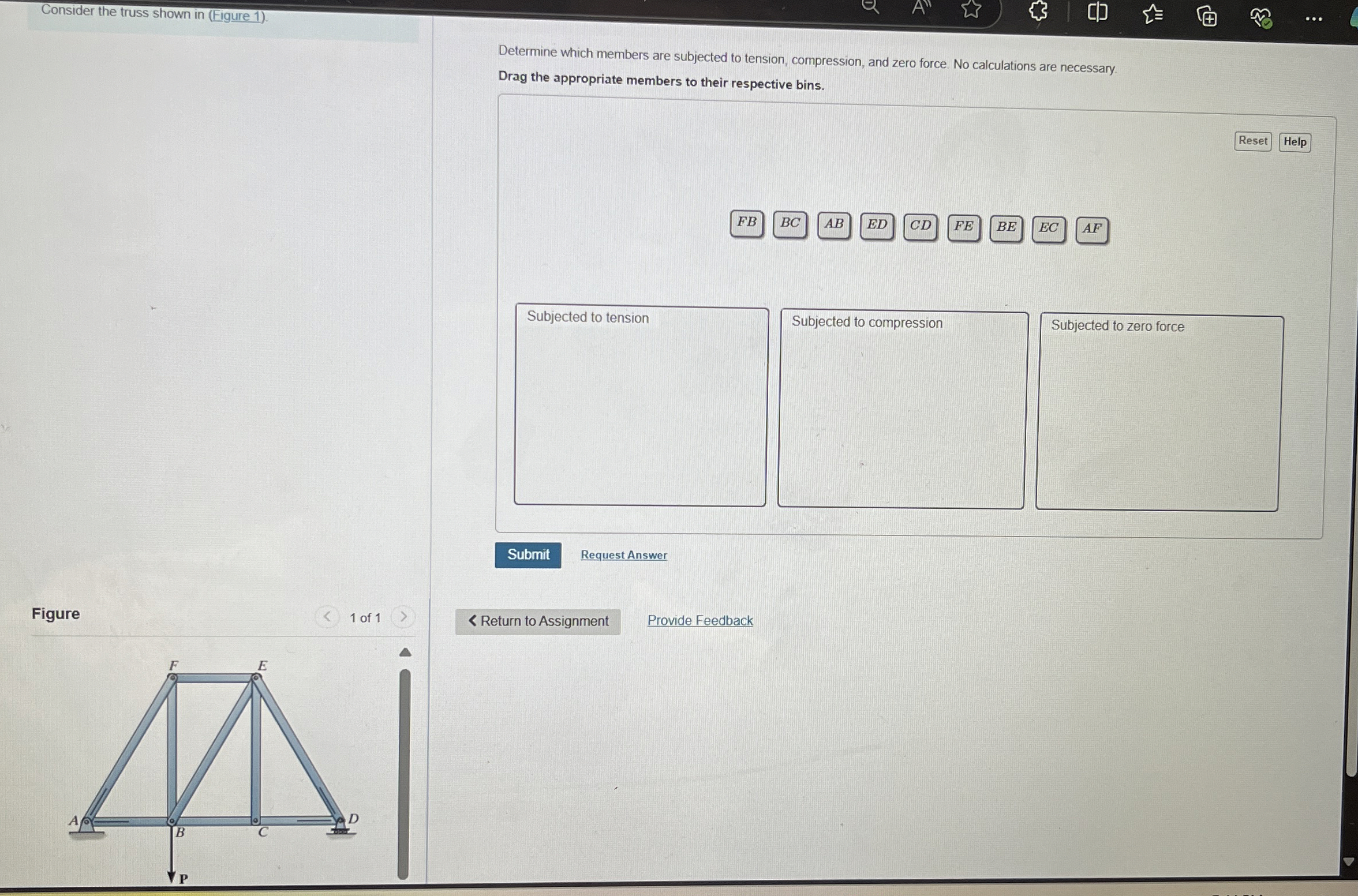 Determine which members are subjected to tension,