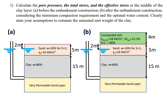 Calculate the pore pressure, the total stress,