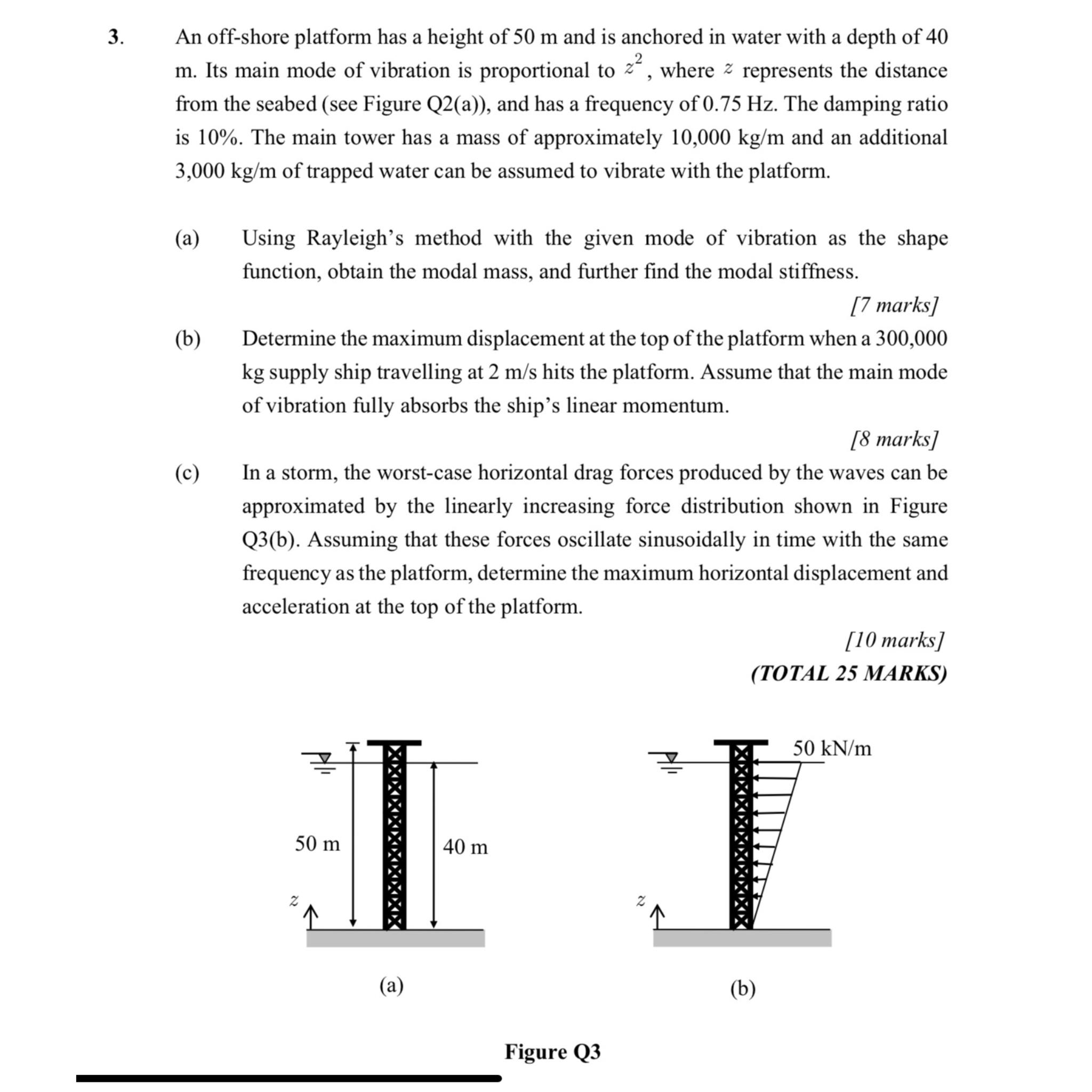 An off - shore platform has a height of 5 0 m and