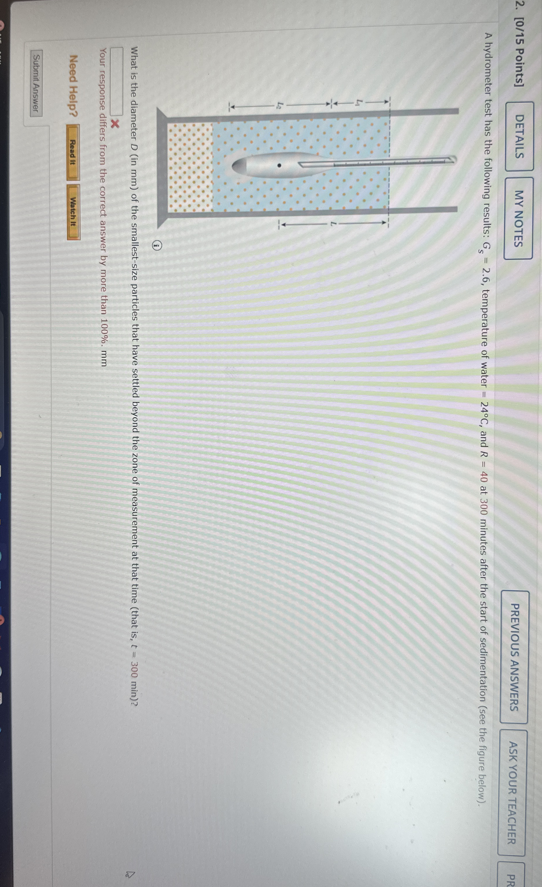 Points ] A hydrometer test has the following