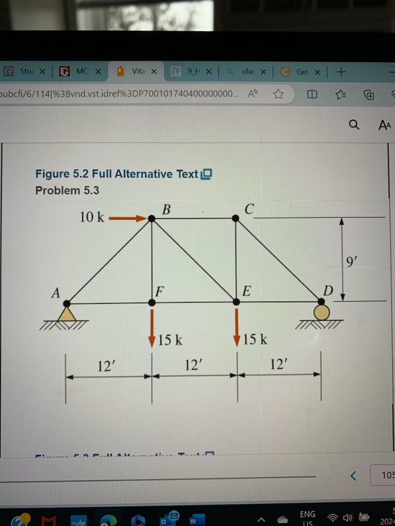 " solve for members BC , BE , and FE using the