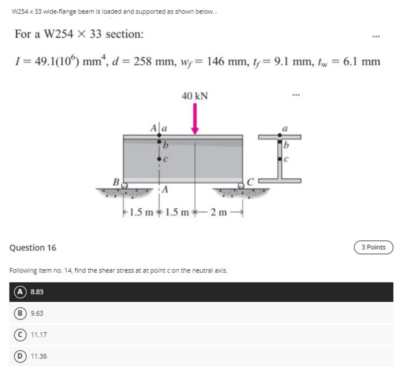 W 2 5 4 3 3 wide - flange beam is loaded and