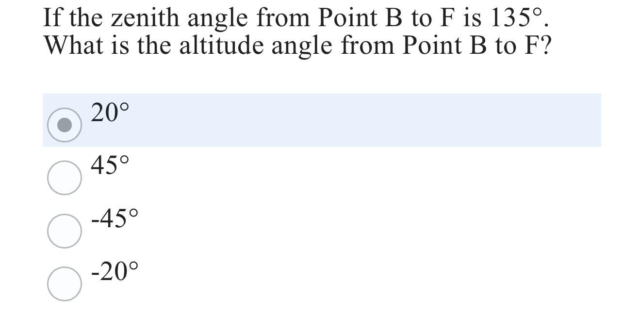 If the zenith angle from Point B to F is 1 3 5 .
