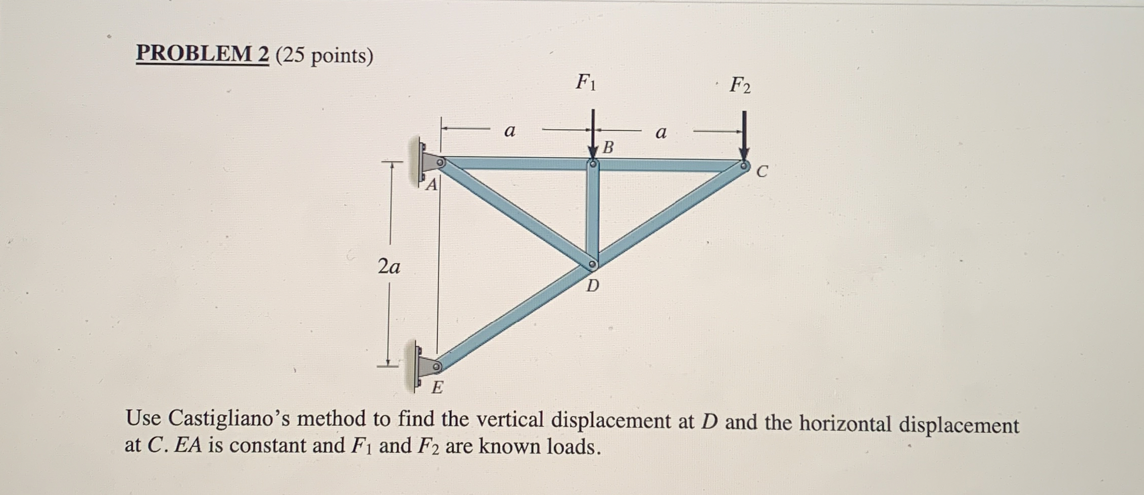 PROBLEM 2 ( 2 5 points ) Use Castigliano's method