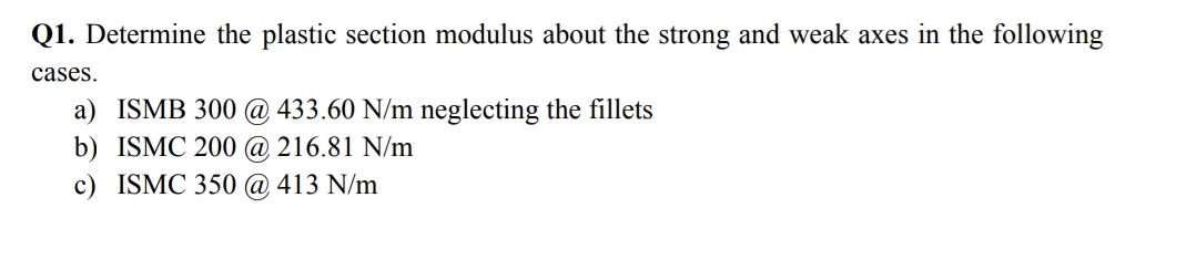 Q 1 . Determine the plastic section modulus about