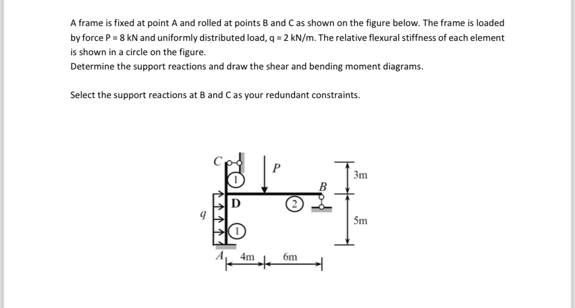 A frame is fixed at point A and rolled at points